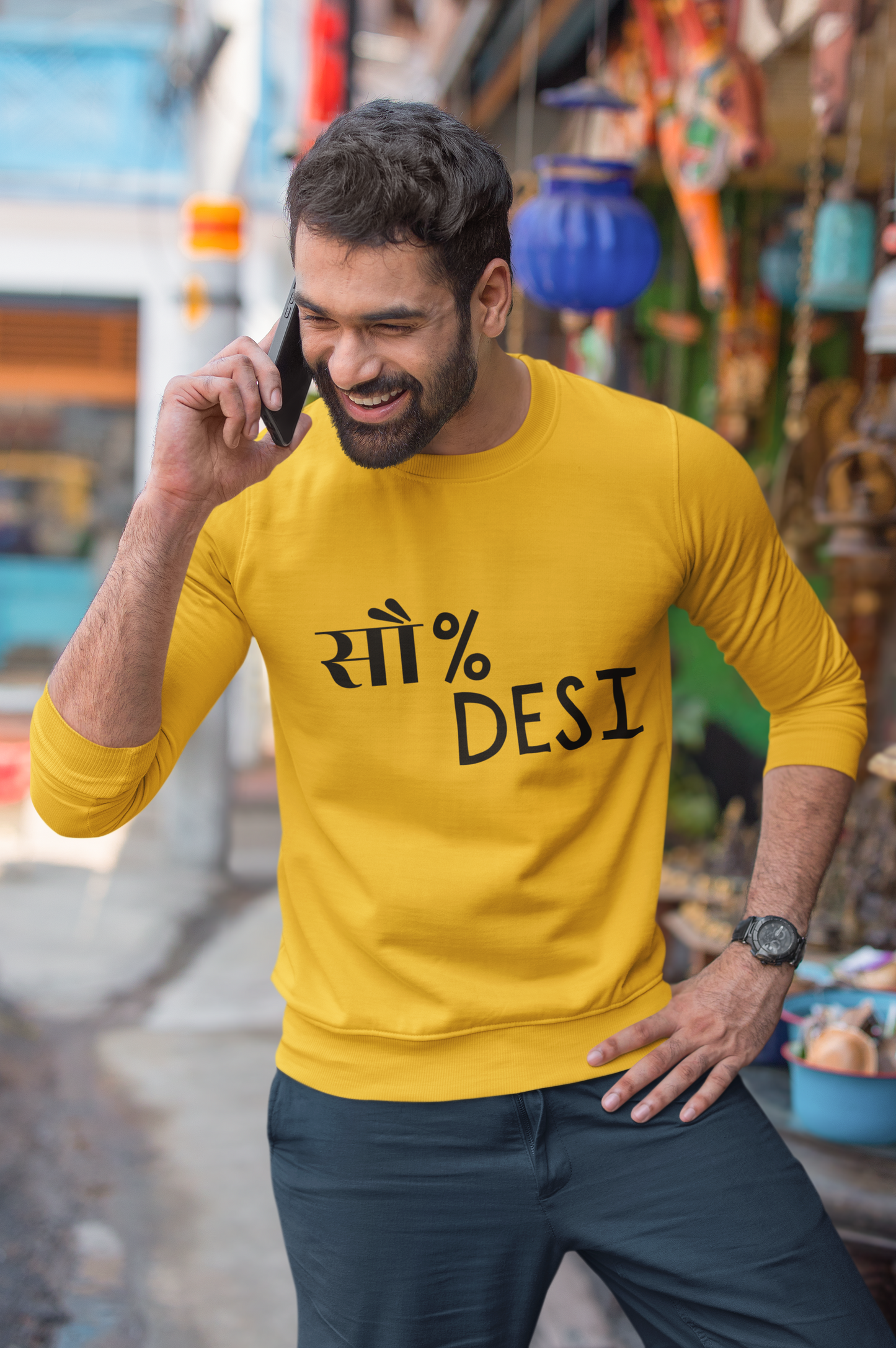 Men Yellow Sweatshirt Sau% Desi