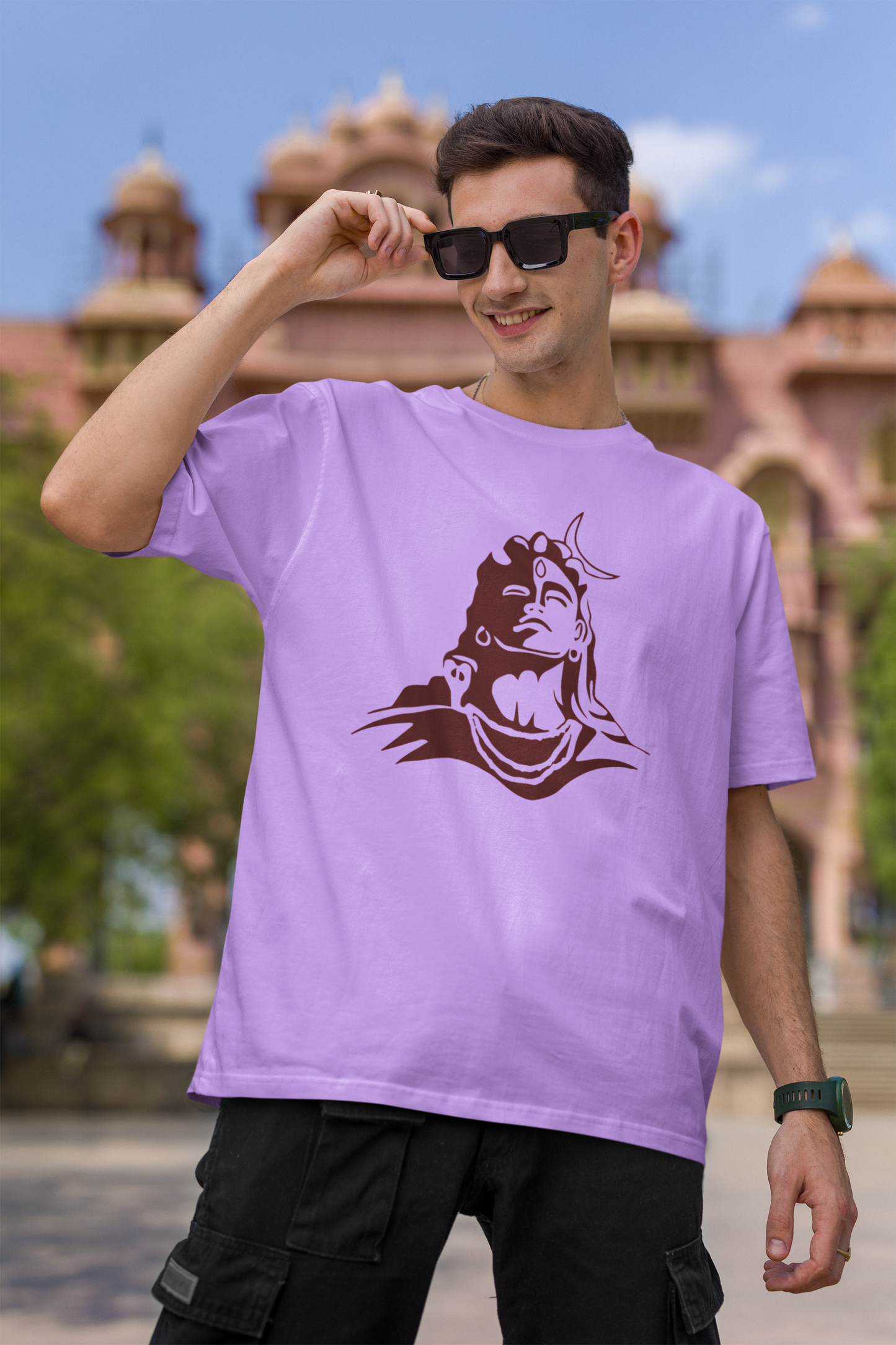 Men Oversized Lavender T-shirt Adiyogi Shiva