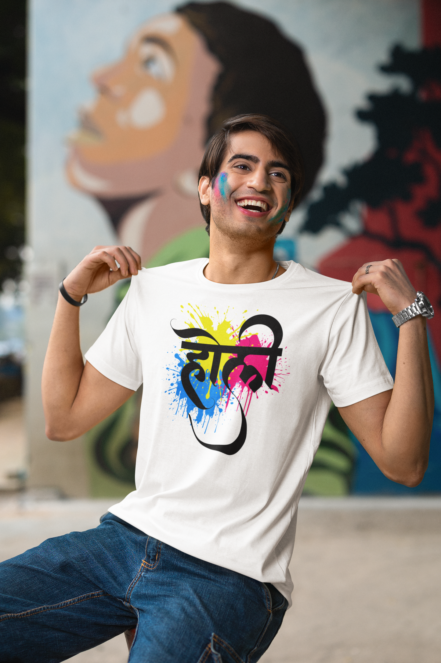 Men Round Neck T Shirt Colour Festival