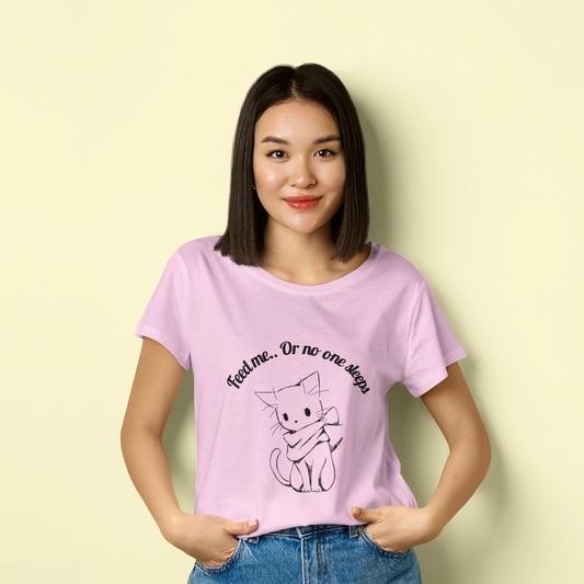 Women Round Neck T Shirt Feed Me