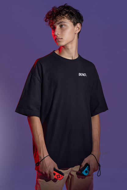 Men Oversized Black T-shirt with Front (EKNO.) and Back (Phoenix)