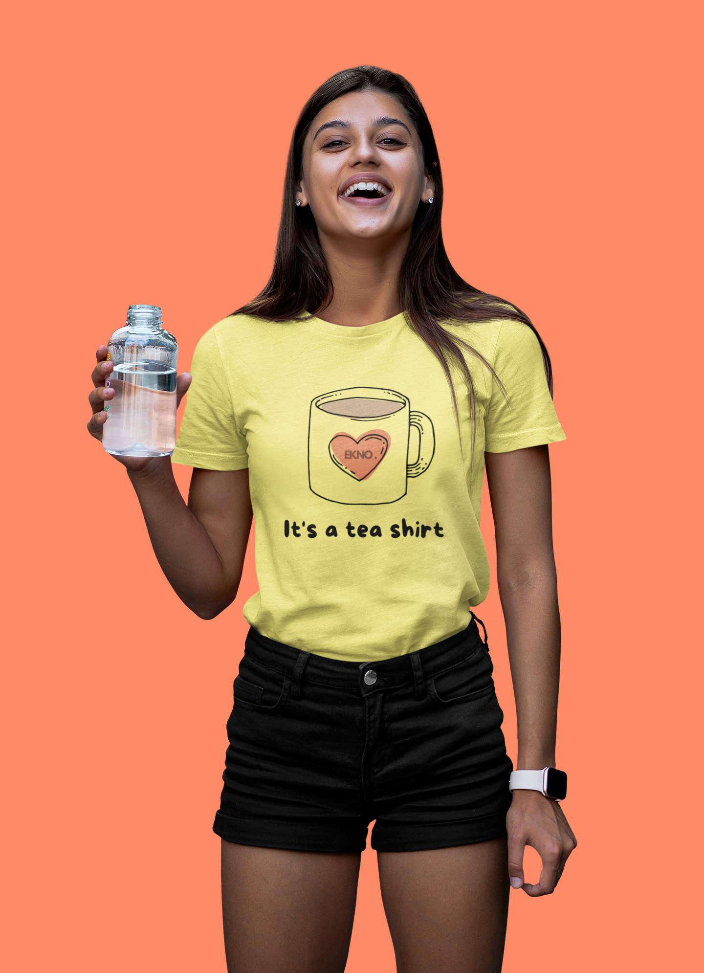 Women Round Neck Yellow T Shirt For Tea Lovers