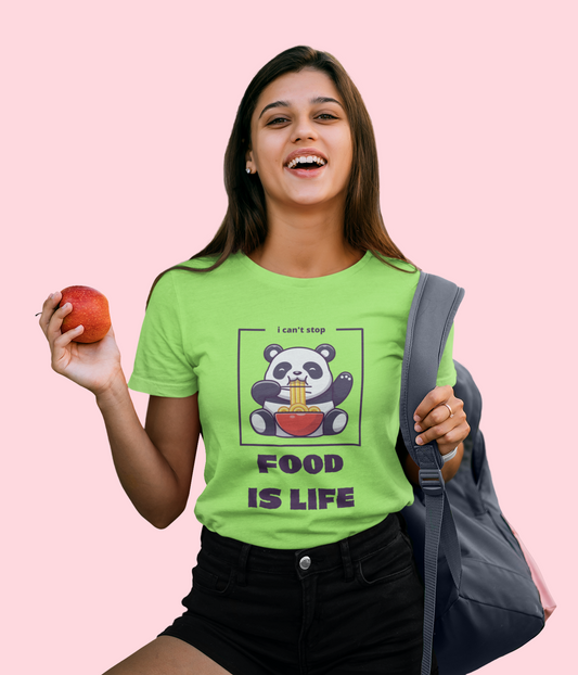 Women Round Neck Liril Green T Shirt Food Is Life